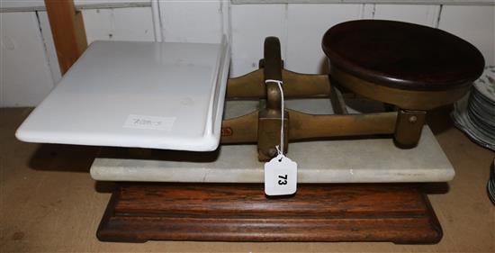 Oak and brass dairy scales